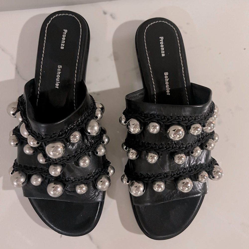 Proenza Schouler Black Sandals with Silver Accents